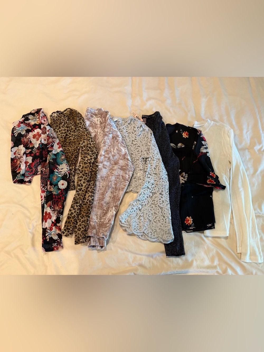 Mixed Women’s Bundle Floral, Leopard, Lace, Black, Ivory Crop Tops & Sheer Tops